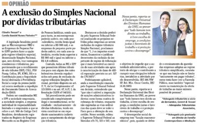 Artigo sobre exclusão do Simples Nacional por dívidas tributárias é publicado pelo Jornal do Comércio